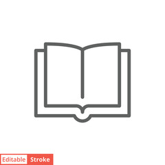 Book icon. Simple outline style. Open book, publish, literature, library, paper, education concept. Thin line vector illustration isolated on white background. Editable stroke EPS 10.