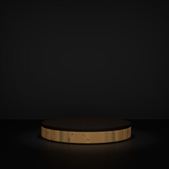 Wooden 3d rendering stage podium display for product presentation with focus light