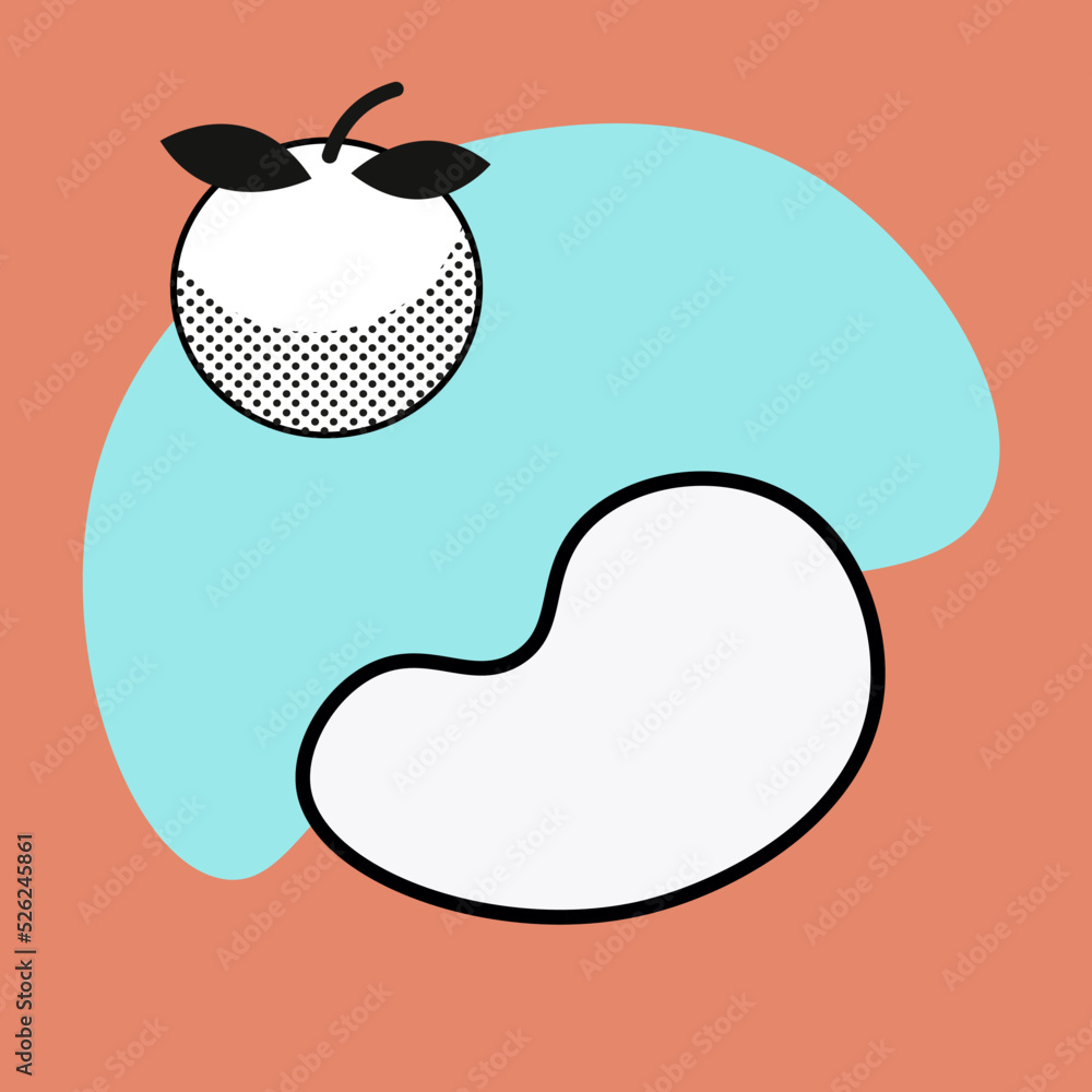 Poster Abstract background. Square card. Color uneven flat shapes. Simple apple. Minimalistic contour forms. Asymmetric creative spots. Geometric figures composition. Vector collage banner