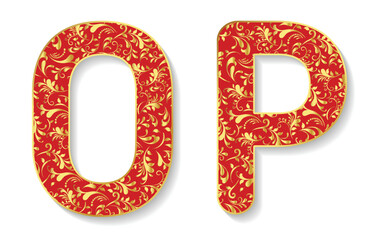 Vector floral alphabet O P isolated on white background. Vector illustration.