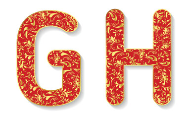 Vector floral alphabet G H isolated on white background. Vector illustration.