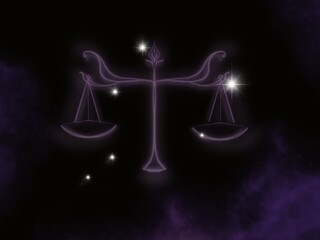The constellation of Libra, symbolized by ancient scales.  Illustration made from a tablet, used as an astronomical background.