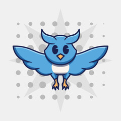 Owl bird vector illustration. Flat cartoon retro style. Halloween day.
