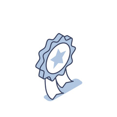 isometric vector image on a white background, medal award icon with a star and ribbon