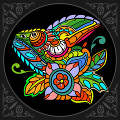 Colorful chameleon head isolated on black background