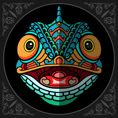 Colorful chameleon head isolated on black background © REYYARTS