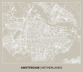 Amsterdam (North Holland, Netherlands) street map outline for poster, paper cutting.