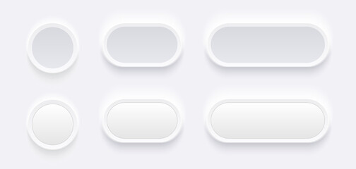 White buttons for user interface, simple circle 3D modern design