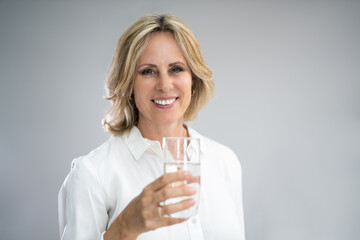 Woman With Senior Cold Water Glass