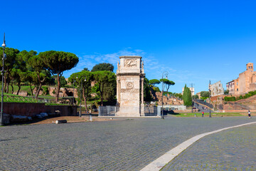 Fototapeta na wymiar 4th century Arch of Constantine, (Arco di Costantino) next to Colosseum, Rome, Italy