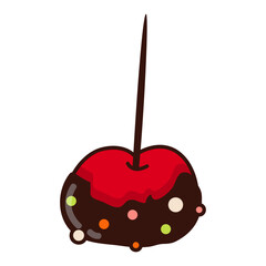 Apple in the glaze. Holiday candy. Chocolate with sprinkles.