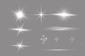 Glow effect. Star on a transparent background. Bright sun. Flash of bright particles.