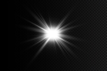 Fototapeta premium Glow effect. Star on a transparent background. Bright sun. Flash of bright particles.