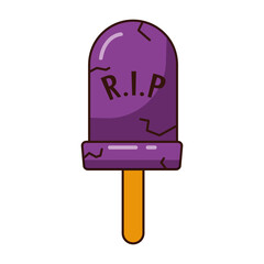 Ice cream on a stick with a tombstone. Halloween candy. Cute tombstone popsicle.