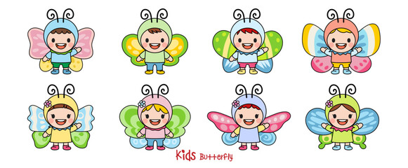 Children wearing butterfly, Filled Clipart