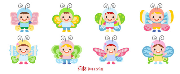 Children wearing butterfly, Flat Clipart