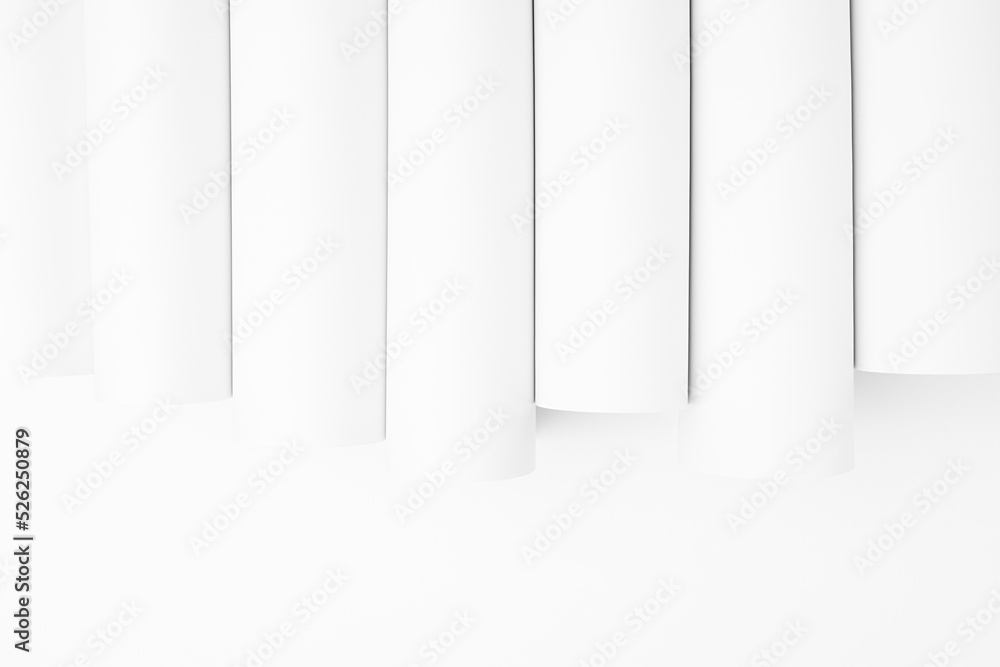 Poster white abstract geometric background with soft light vertical smooth tubes or stripes as pattern, bor