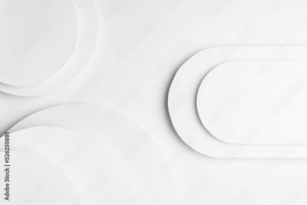 Poster white abstract geometric background with soft light white paper circles soar and rounded stripe for 
