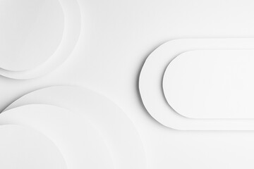 White abstract geometric background with soft light white paper circles soar and rounded stripe for...