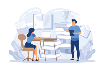 Learning development and growth. Self-learning metaphor, online employee education distance e-learning. Skill improvement.