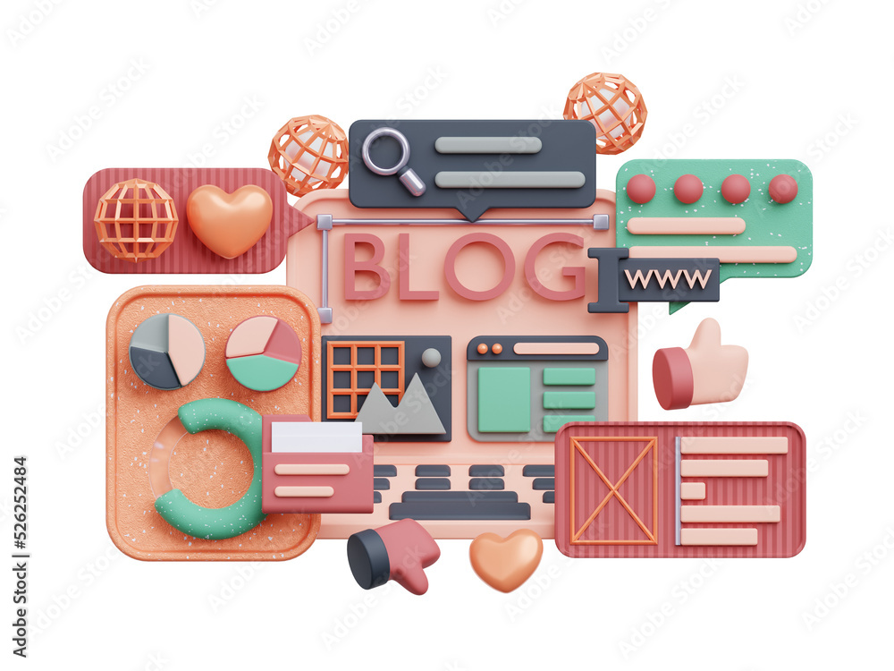 Wall mural 3d rendering blog content and statistic flat icon