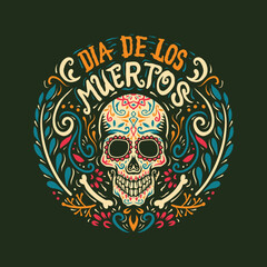 Vector illustration of an ornately decorated Day of the Dead (Dia de los Muertos) sugar skull