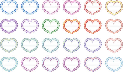 set of cute hearts sticky note frame letter with pastel colors for writing