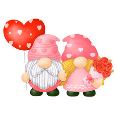 Watercolor Gnomes Valentine Clipart, Digital painting
