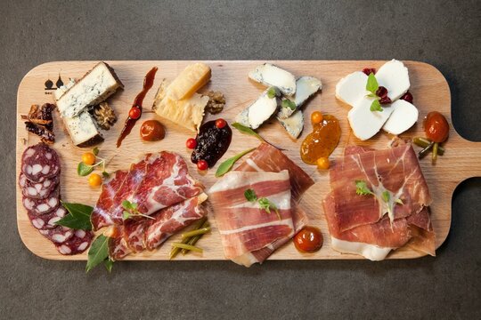 Top View Of A Simple Charcuterie Board On The Table