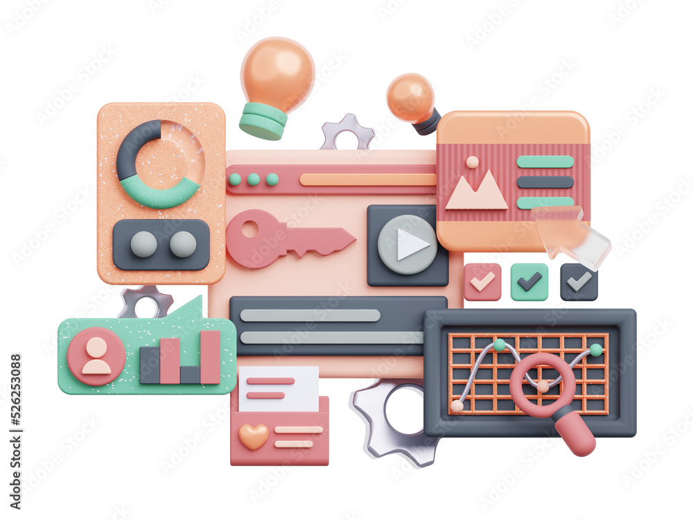 Wall mural 3d rendering concept searching keyword for seo website flat icon