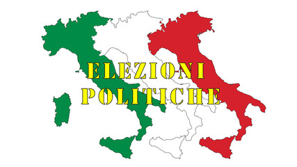 Fototapeta premium Italy: three silhouettes of Italy, with the colors of the flag, graphic illustration of the nation in the correct official colors of the flag with the words 