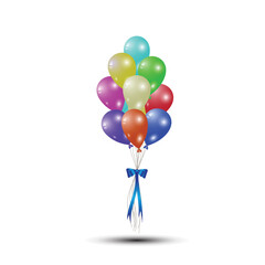 Bunch of helium balloon, flying air ballson white background. Happy birthday, holiday concept. Party decoration. Vector cartoon design