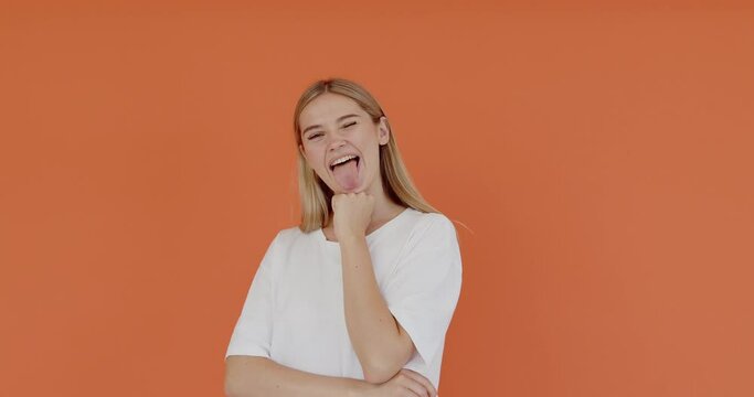 Actress young woman laughing and showing different facial emotions