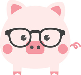 Geek Pig Animal Cartoon Character.