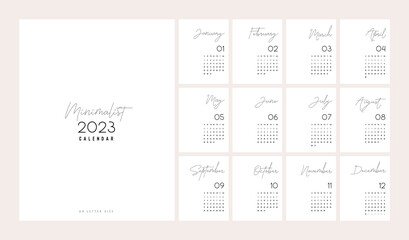 2023 Calendar Trendy Minimalist Style. Classic minimal calendar planner design for printing template set of 12 pages desk calendar. vector illustration - obrazy, fototapety, plakaty