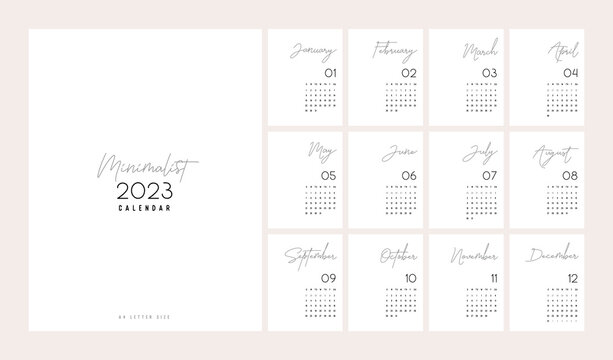 2023 Calendar Trendy Minimalist Style. Classic minimal calendar planner design for printing template set of 12 pages desk calendar. vector illustration
