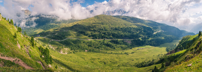 Panorama Dolomiti in Italy with montains and clouds