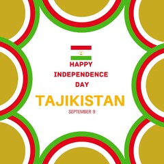 September 9th Happy Independence Day of Tajikistan poster design with flag and bold text. Independence Day celebrations Unique design with frame border in flag colours 2022.Template for banner etc.