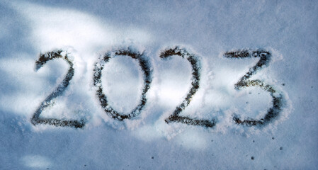2023 new year written in snow