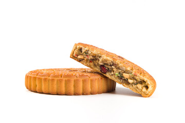 Traditional Chinese mid autumn festival mooncake isolated on white background