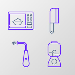 Set line Blender, Long electric lighter, Meat chopper and Microwave oven icon. Vector