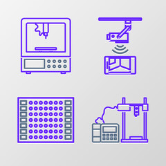 Set line 3D printer, Printed circuit board PCB, Wireless Controlling CCTV security camera and icon. Vector