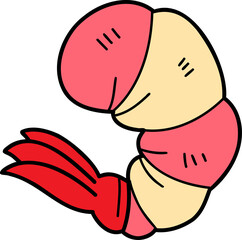 hand drawn boiled shrimp illustration on transparent background for template design