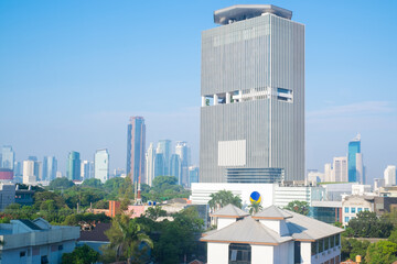 Jakarta, Indonesia - August 12 22: A view of  buildings in central Jakarta during morning. This picture was taken from the hotel in Cikini.
