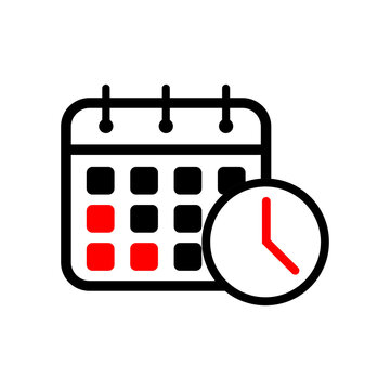 Business appointment calendar with time clock line art vector icon isolated on white background