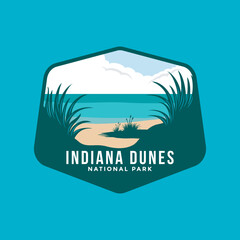 Indiana Dunes Beach National Park illustrations emblem logo. - obrazy, fototapety, plakaty