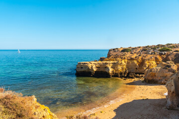View from above of the beautiful Praia dos Arrifes, Algarve beach, Albufeira. Portugal
