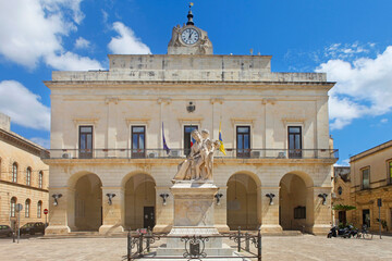 Maglie, the city hall square Aldo Moro and the monument dedicated to Francesca Capece, Salento,...