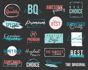 Premium Quality sign, logo. Promotional sale badge and retail paper stickers.	