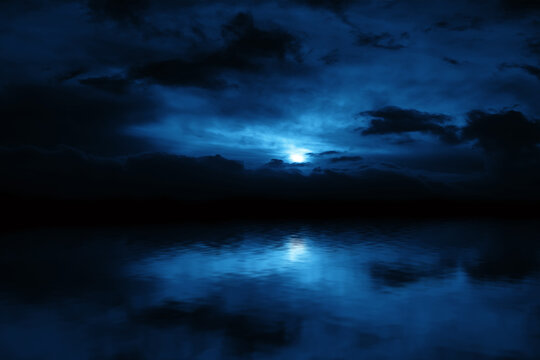 Night sky and sea reflection